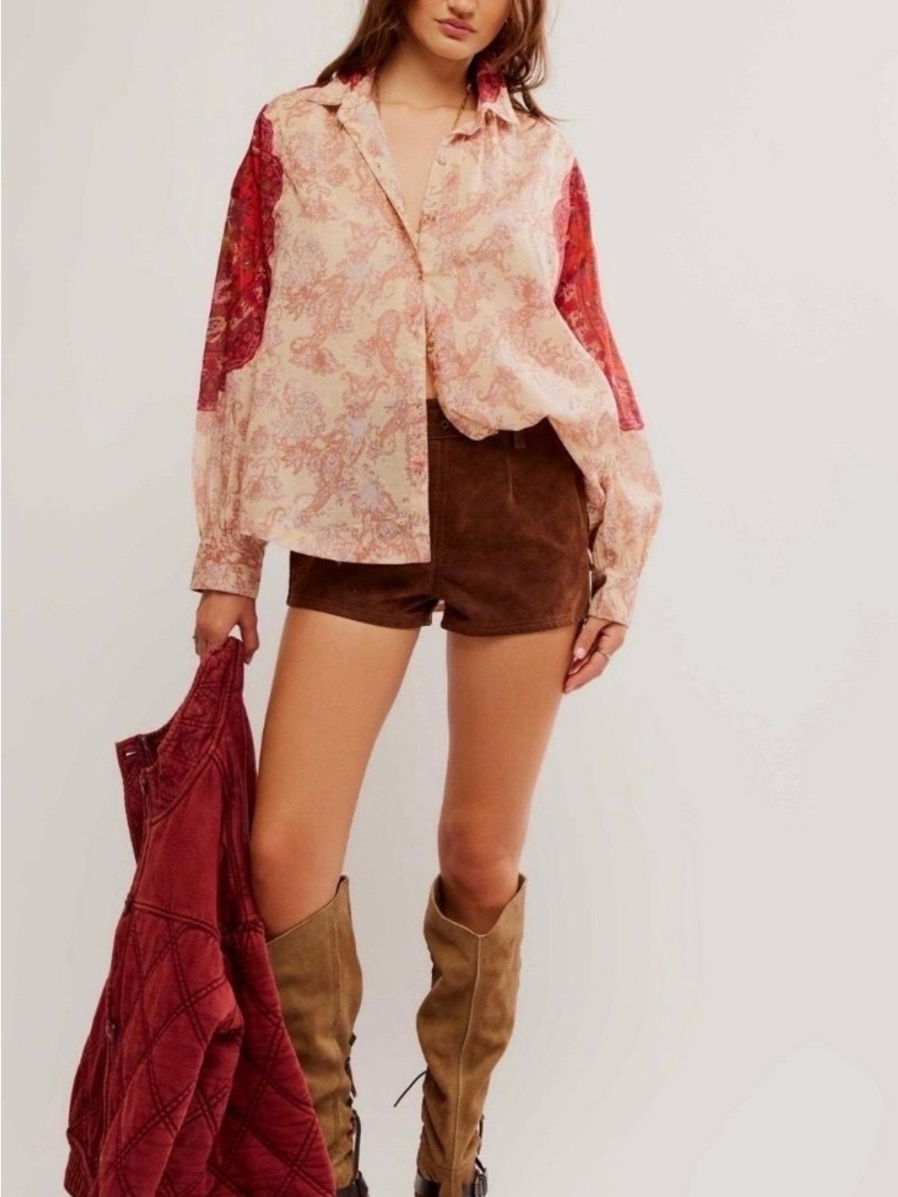 Free People Rose Bud Floral Button Down Blouse Size S